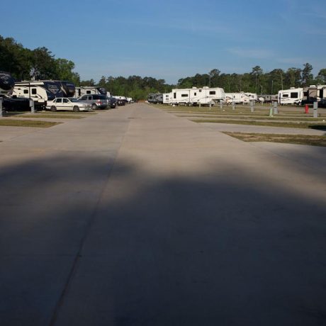 street with rvs parked on either side